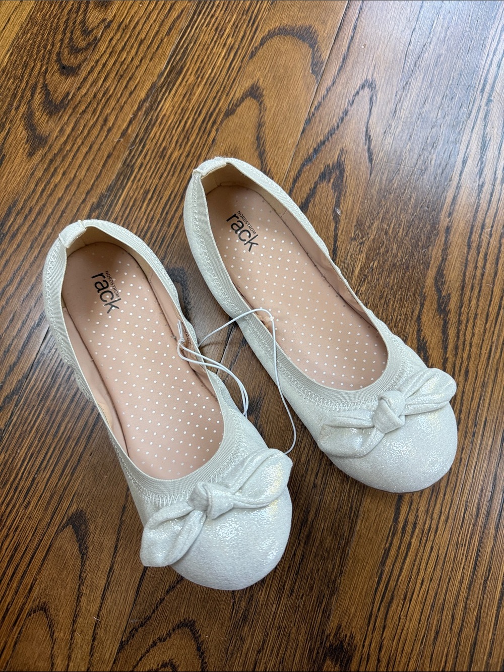 Nordstrom Rack Girls' Shimmery Ivory Ballet Flats with Knot Bow